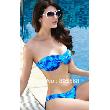 The beach focus blue elastic buckle bikini split swimwear with a chest pad